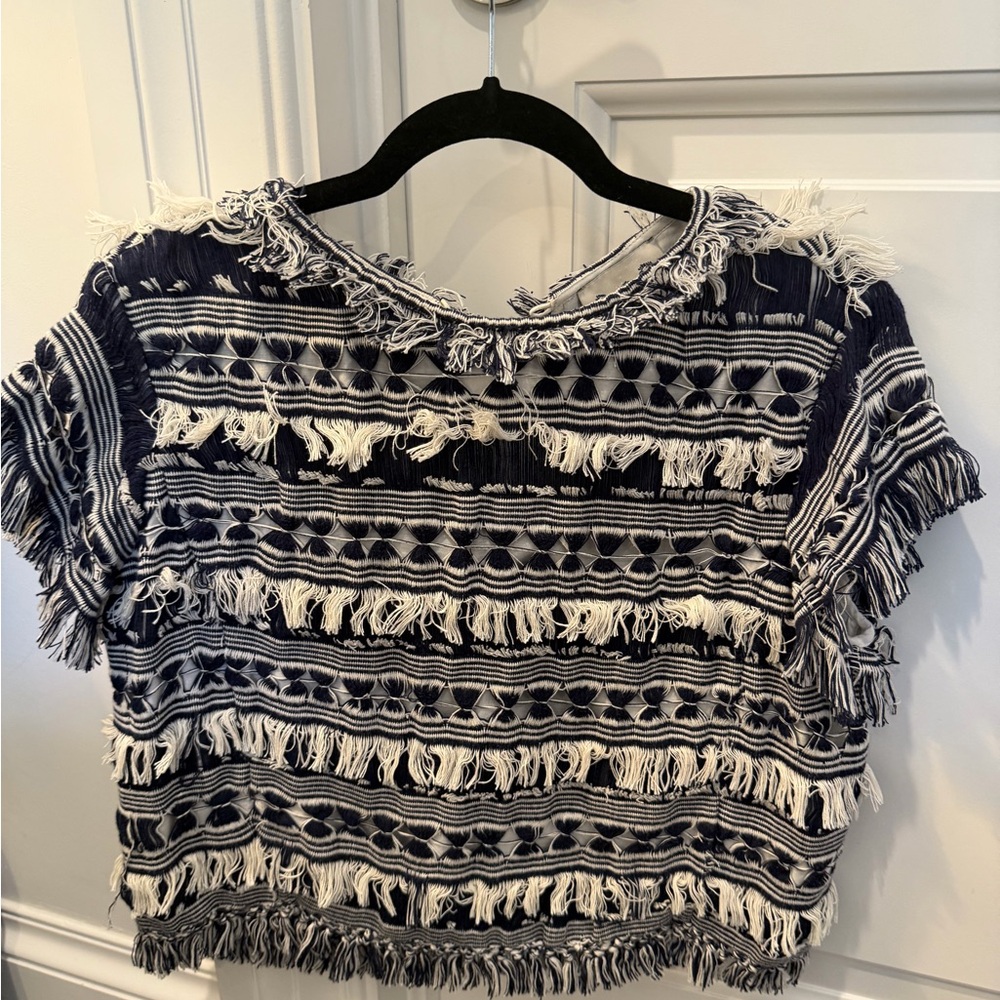Sea New York Navy and White Fringe Women's Top